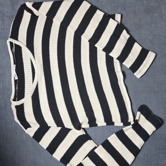 Zara Sweaters - Zara Cropped Striped Black and Cream Sweater
